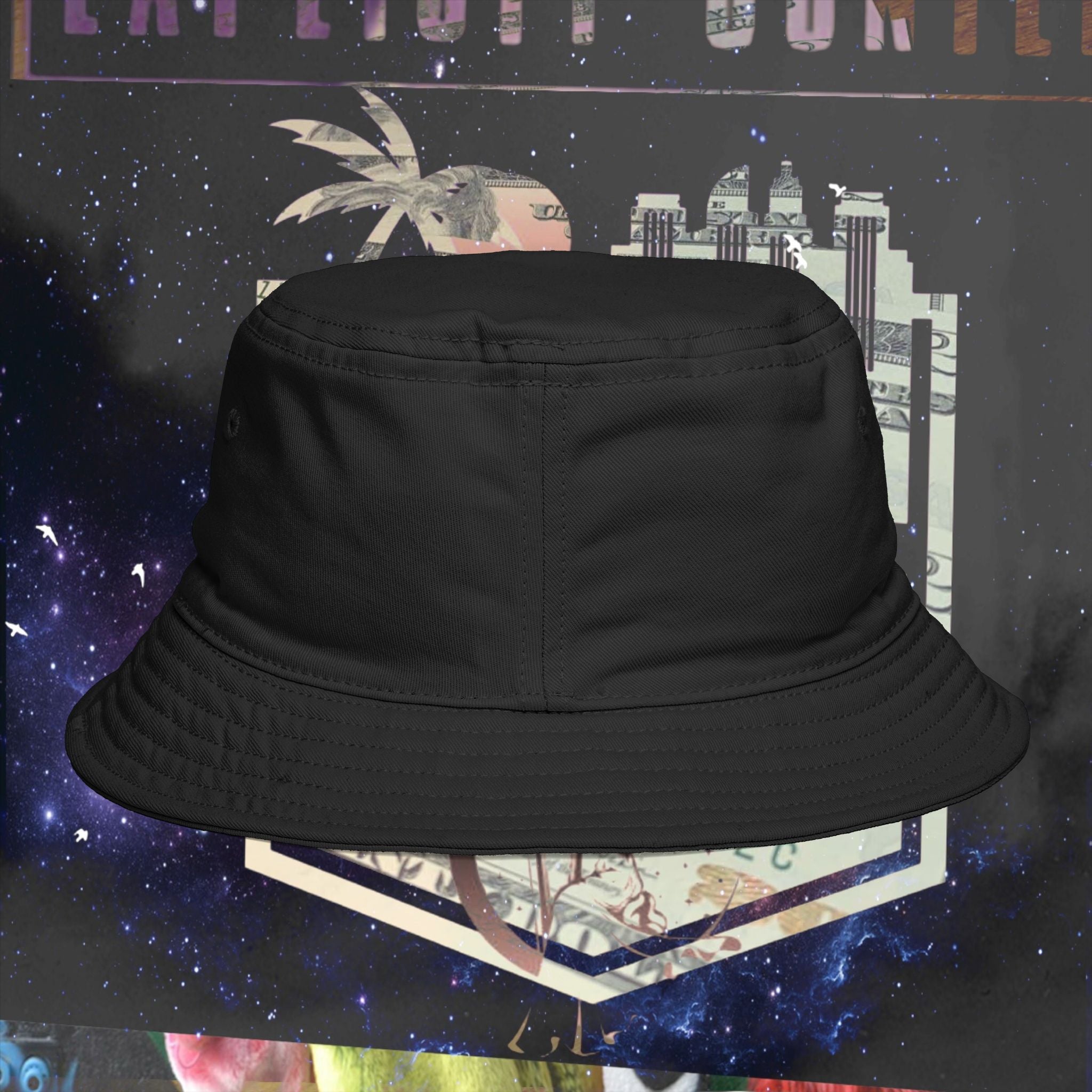 Progress Over Perfection Bucket Hat embroidered black front view