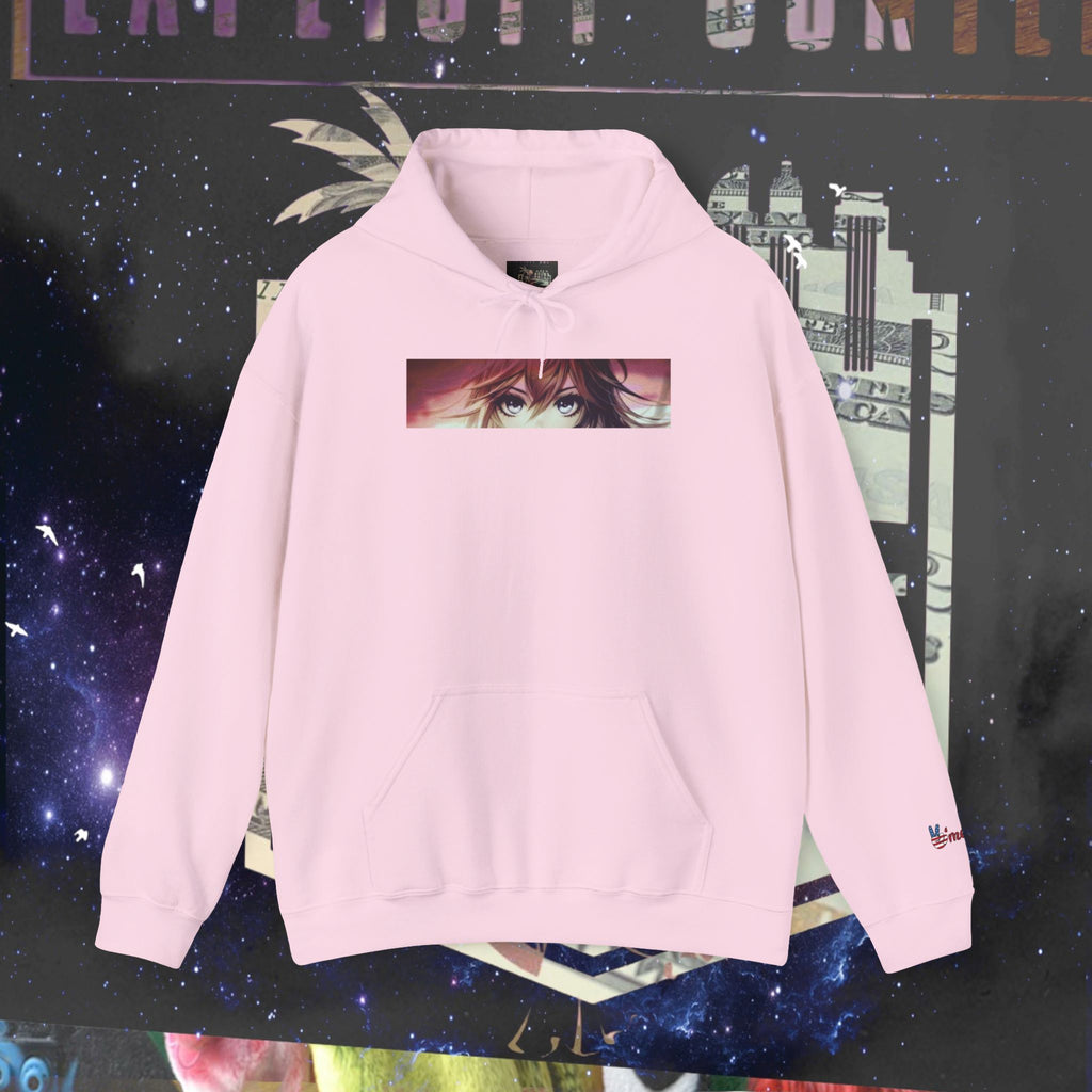 Dramatic Anime Hoodie featuring a striking graphic design on a pink background, perfect for anime fans.
