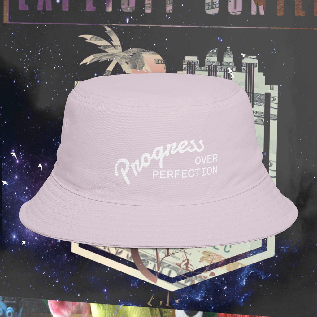 Progress Over Perfection Bucket Hat embroidered black front view