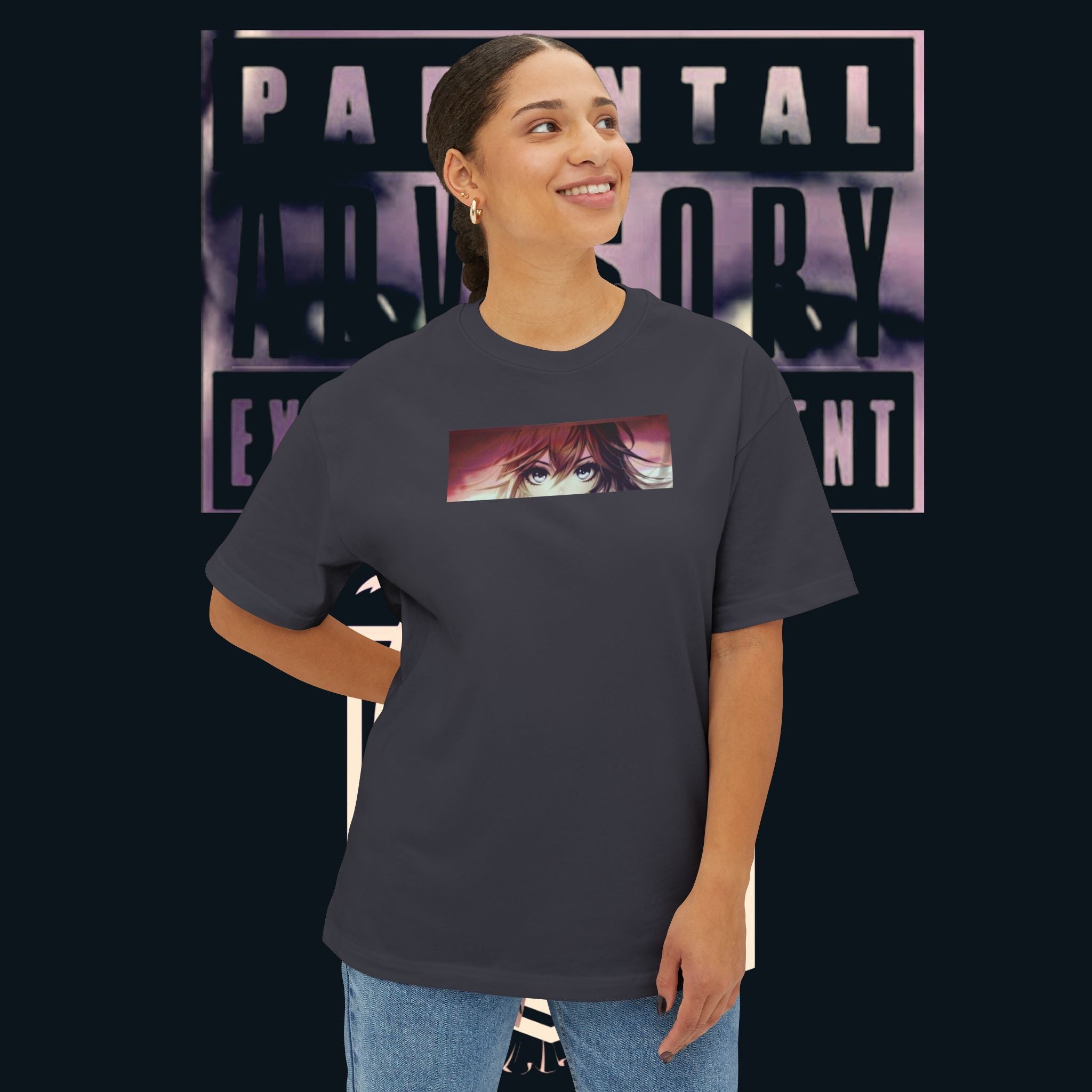 Anime Eye Boxy Tee – Parental Advisory Oversized T-Shirt
