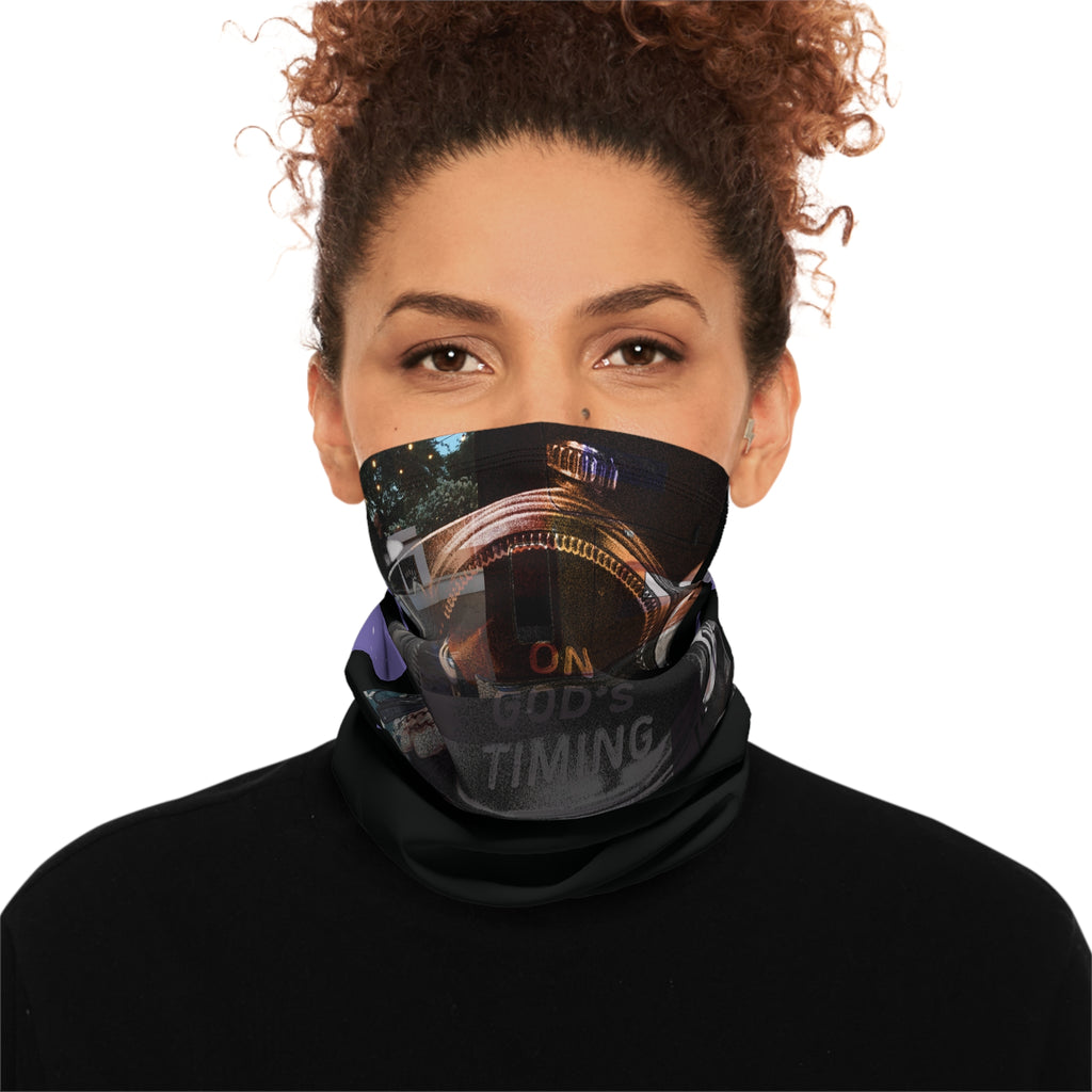 'xye' Face Mask Sleave — Scenic Nightcar & Abstract Purple Panel Drawstring Face Warmer