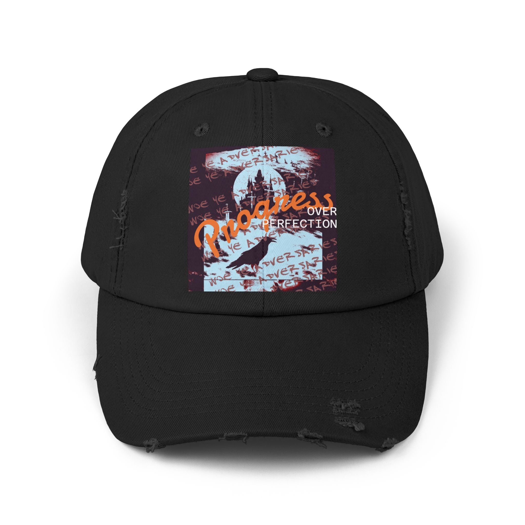 ‘xye’ Distressed Cap — Progress Over Perfection Graphic Cap