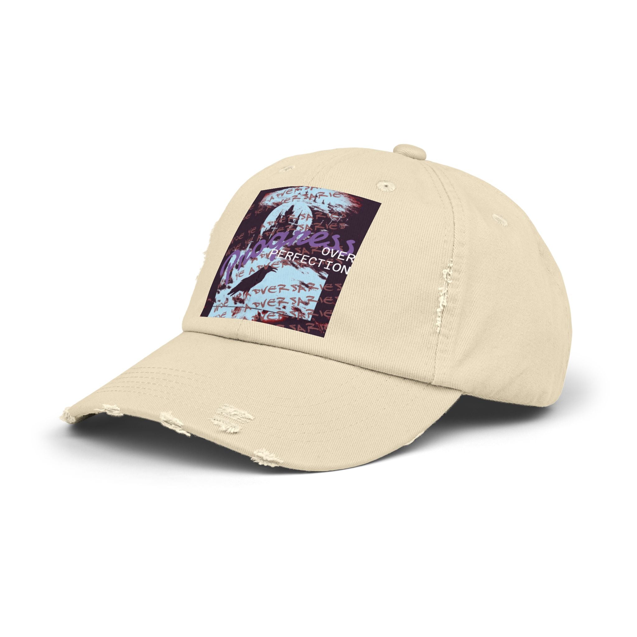 ‘xye’ Distressed Cap — Progress Over Perfection Graphic Cap