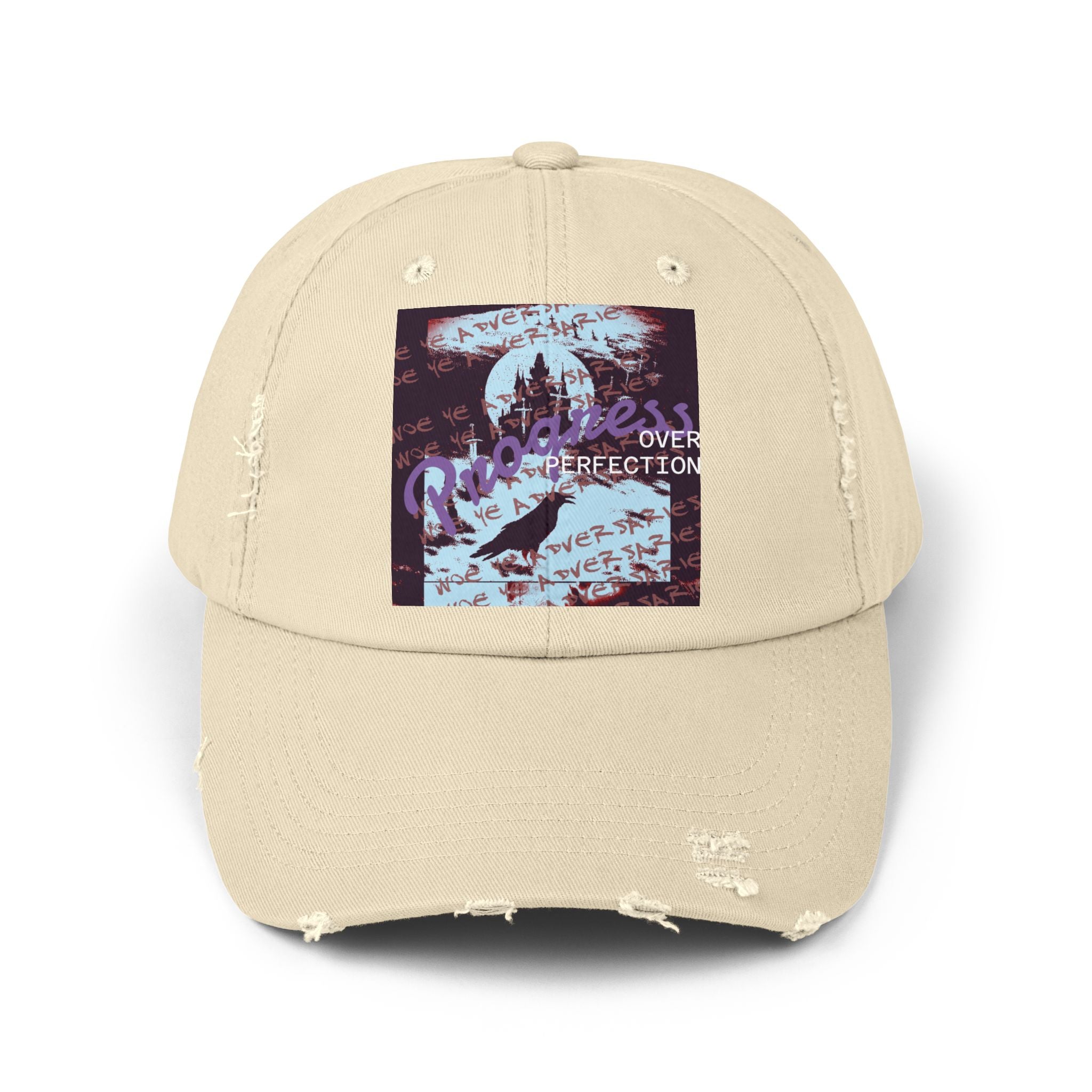 ‘xye’ Distressed Cap — Progress Over Perfection Graphic Cap