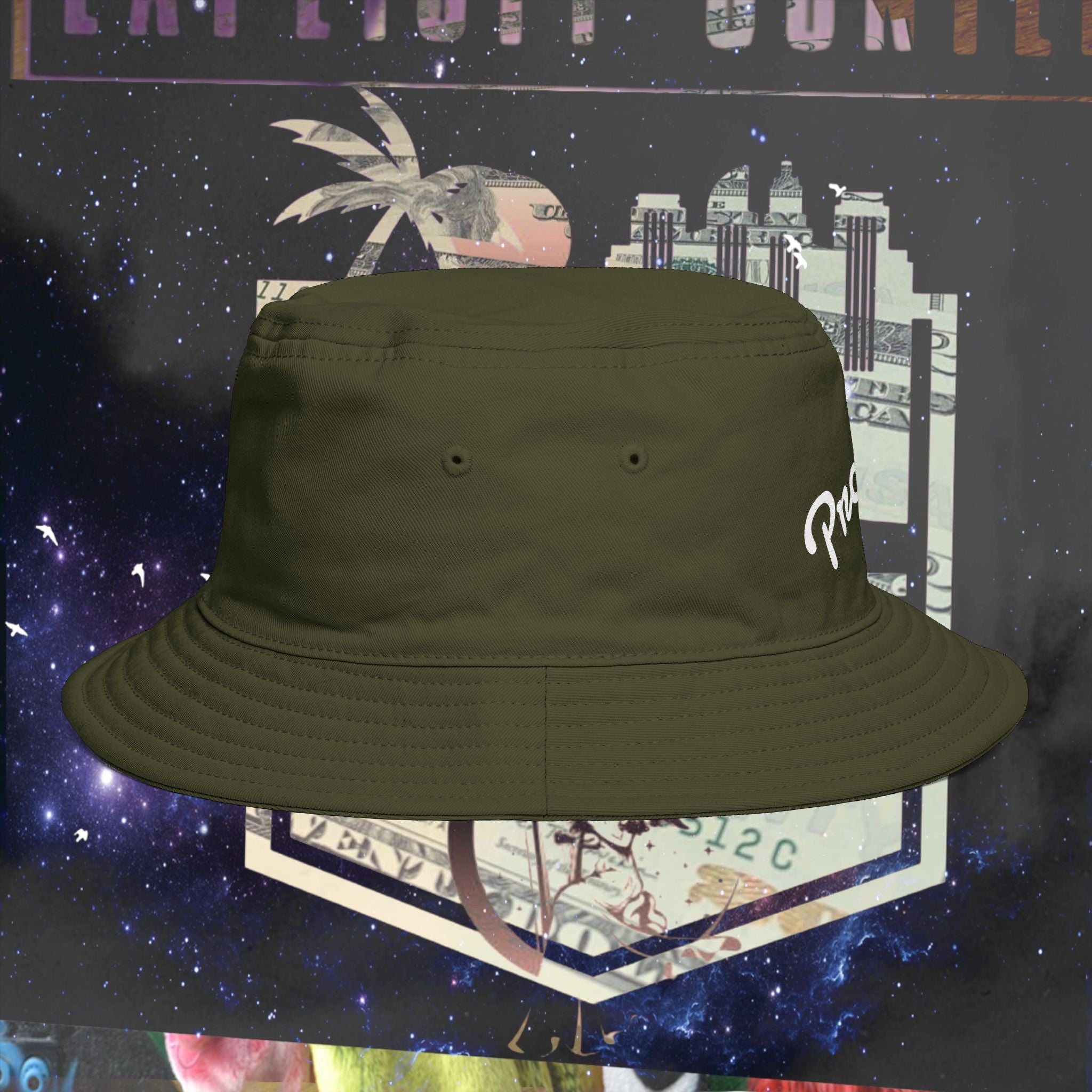 Progress Over Perfection Bucket Hat embroidered black front view