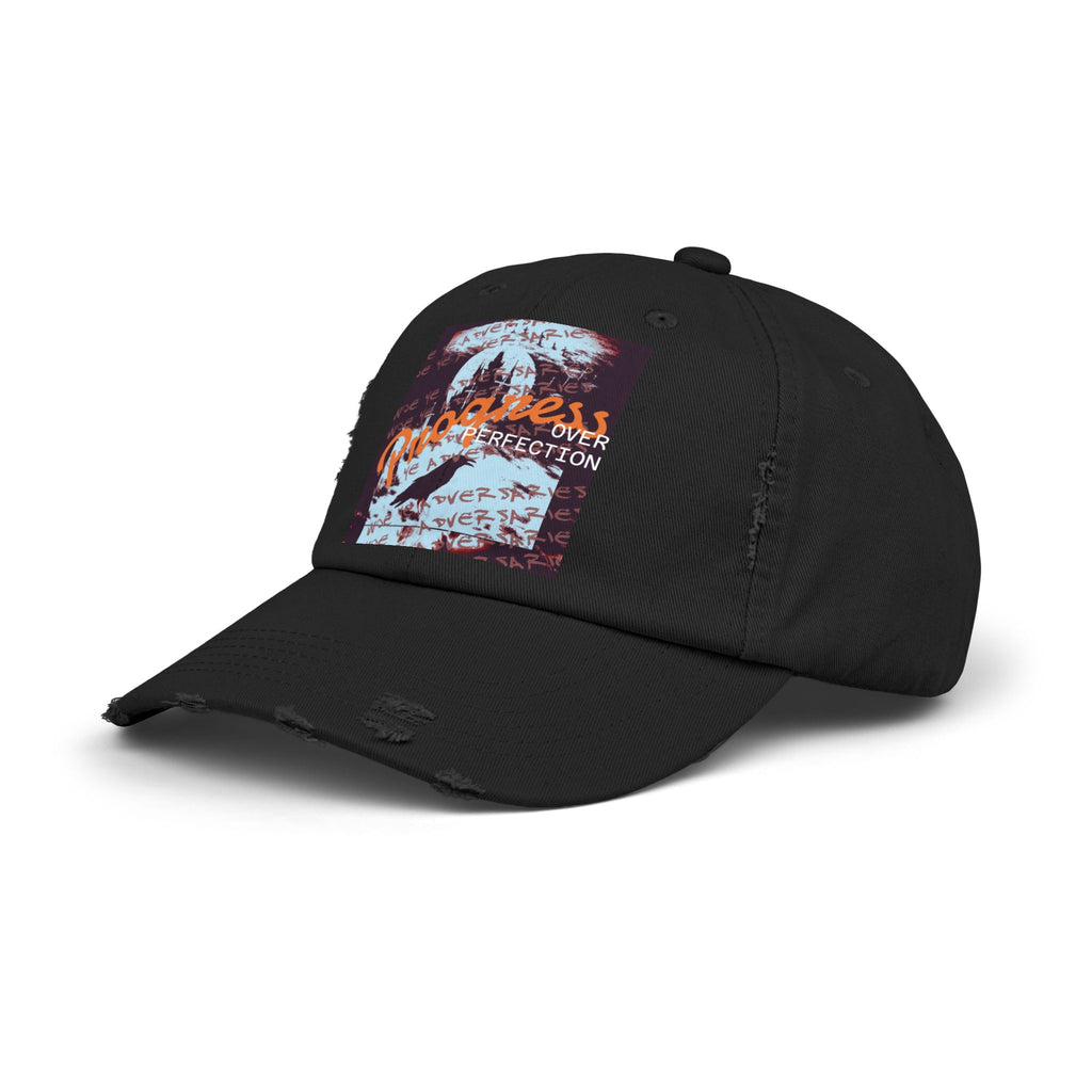 ‘xye’ Distressed Cap — Progress Over Perfection Graphic Cap